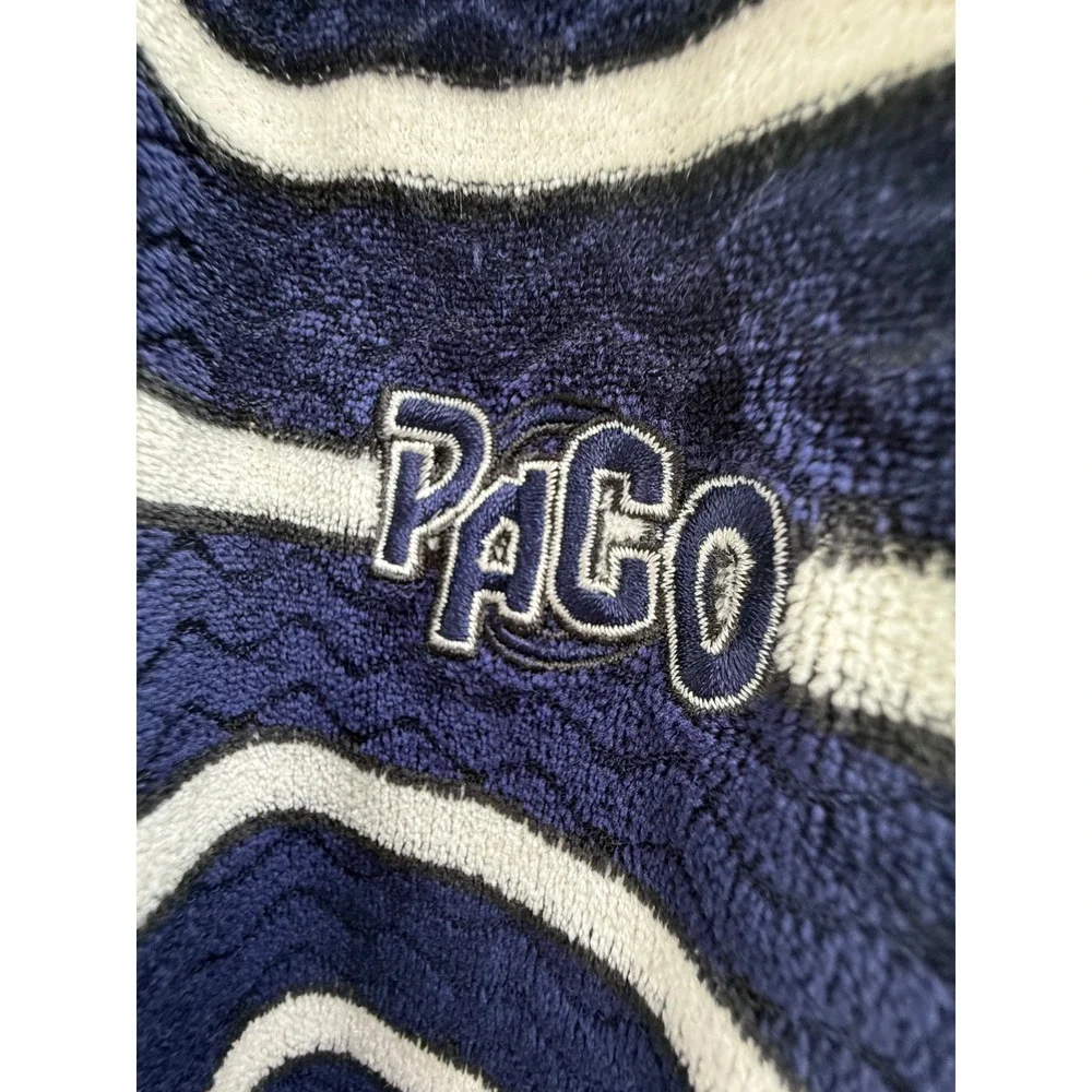 Paco Sport Vintage Quarter Zip Pullover Navy Blue White Striped Fleece XL